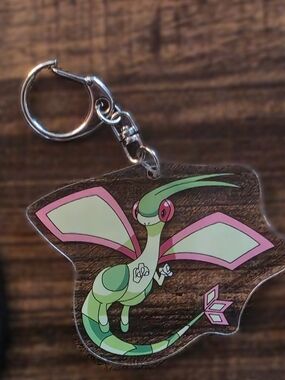 Flygon Acrylic Keychain - Green and Pink Dragonfly Charm
